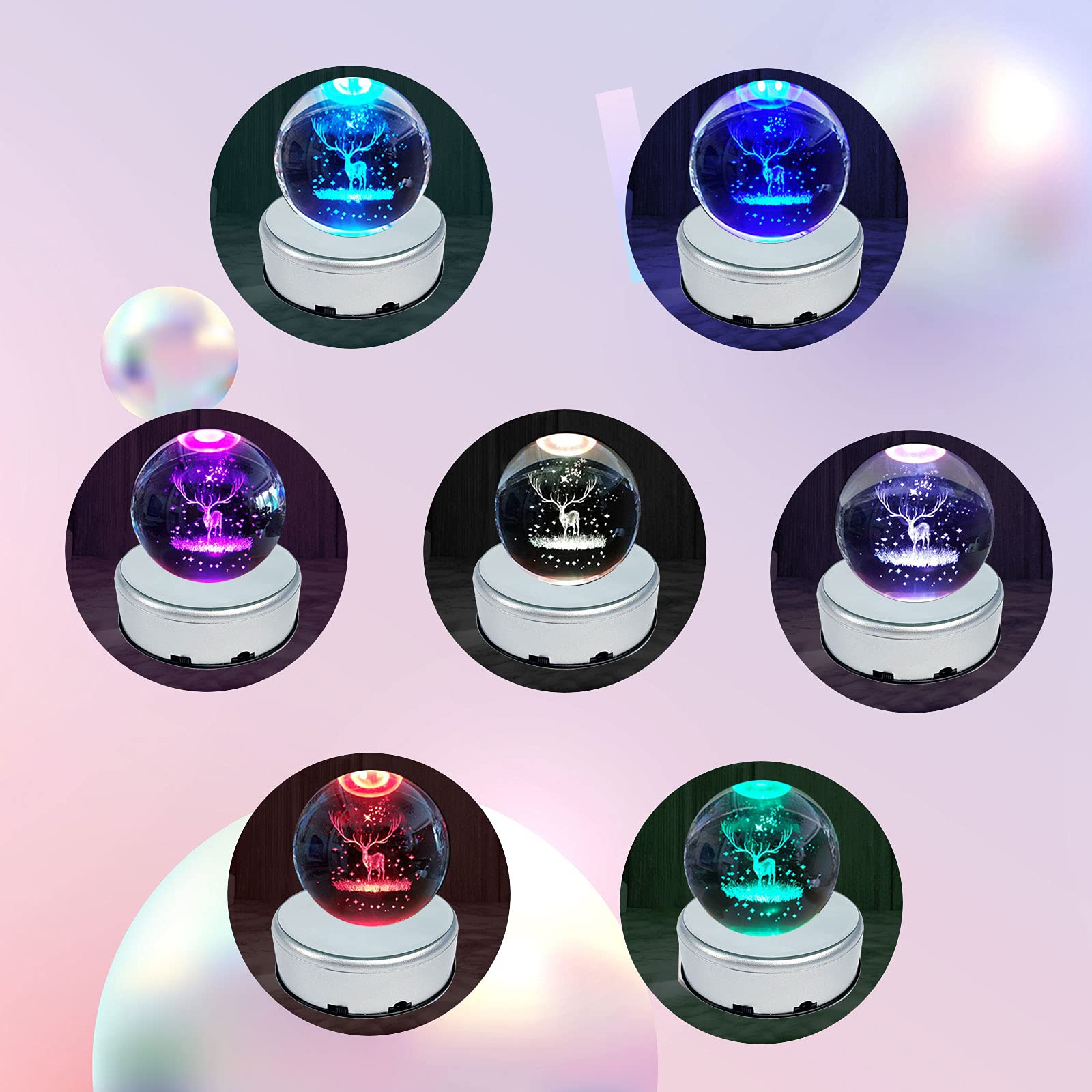 YWNYT Lot de 2 présentoirs rotatifs à LED pour verres à paillettes en époxy, base de support rotatif automatique 7 couleurs pour afficher des tasses à paillettes
