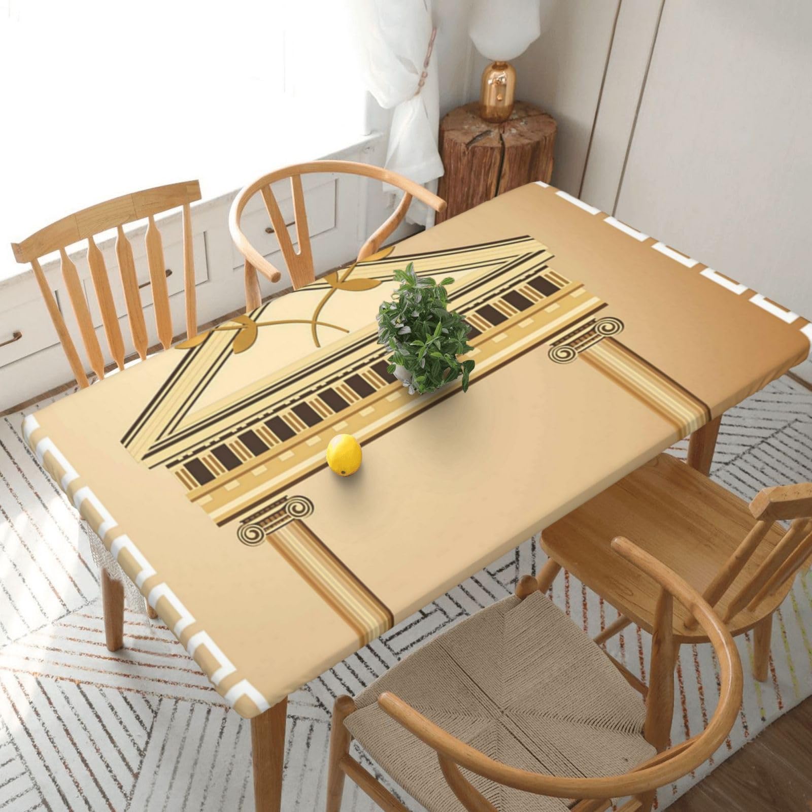 BNVSADC Antique Building with Roman Olive Branch and Greek Printed 5FT Tablecloth Polyester Kitchen Water Resistant Table Cloth Dining Table Decoration Table Covers, 152x76 CM