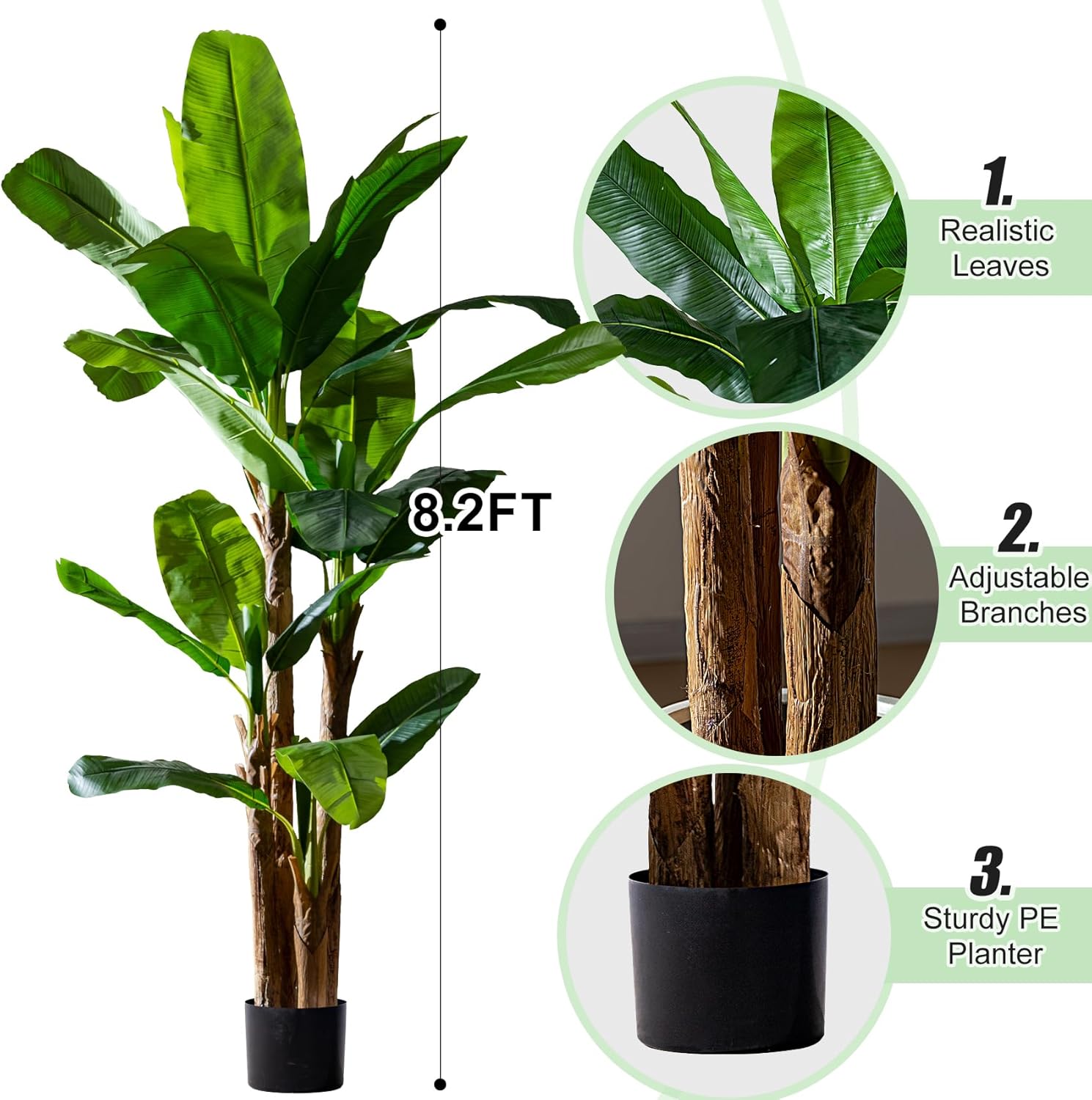 Artificial Banana Tree 8.2ft, Faux Tropical Palm Tree Plant with Realistic Leaves, Low Maintenance Indoor Outdoor Decor for Home Office Porch, in Nursery Pot