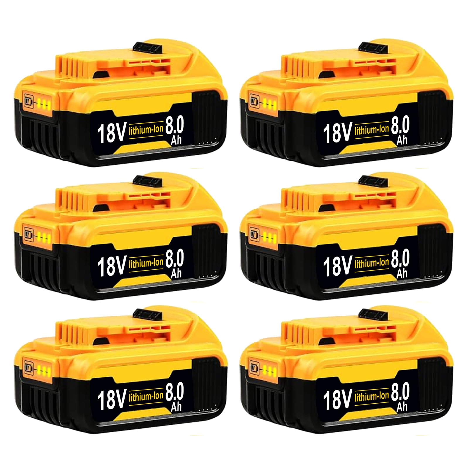 6 Pack 8000mAh Lithium Batteries Replacement for Dewalt Battery 18V Compatible with Dewalt 18V Battery DCB184 DCB200 DCB1820 DCB181 DCB182 DCB201 DCB200-2 with LED Indicator（6-Packs） — image 1