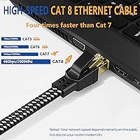 Vista 2 de Cable Ethernet Cat 8 de 30 pies, cable para conexión de red LAN Cat8, 26AWG de nailon trenzado de alta velocidad, cable plano aislado de 40 Gbps