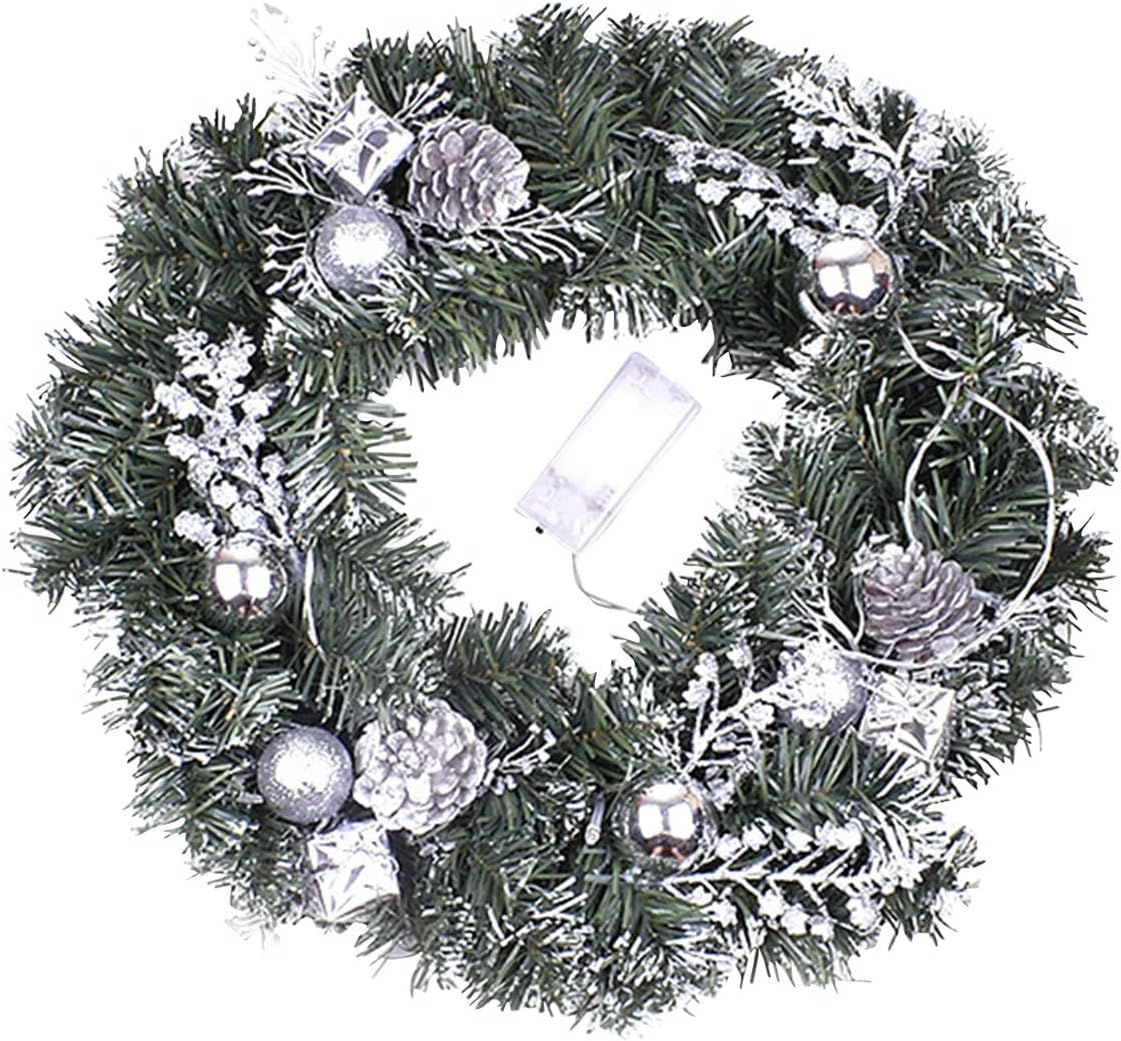 Lighted Christmas Door Wreath Outdoor 16 inch Silver