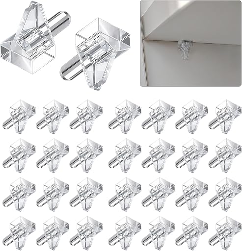 30Pcs Clear Shelf Support Pegs, 5mm Plastic Cabinet Shelf Pins, Transparent Shelf Holder Pins for Kitchen Cabinet, Closet, Bookshelf, Cupboard, Furniture Shelving (Clear-30Pcs, 5mm)