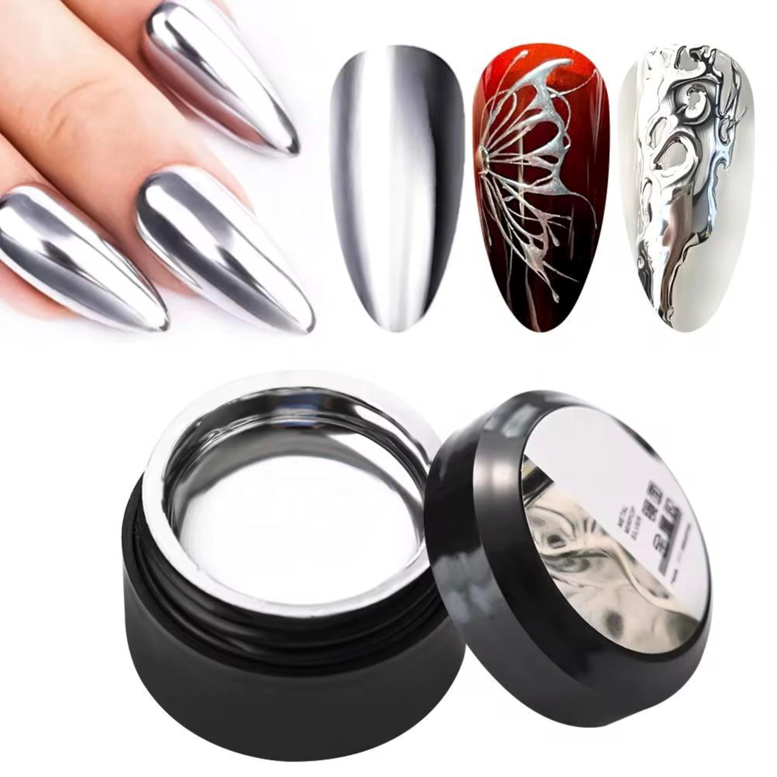 BOLT BEE Metallic Gel Nail Polish,1pcs 3D Silver Painted UV Nail Art Painting Liner Gel for Cyber Punk French Acrylic Nail Painting Drawing Nail Design Gel (silver), 8 ml, Metallic Finish-image-3