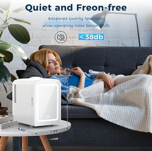 Miniatura 6 de Antarctic Star Refrigerador compacto de maquillaje con espejo LED, mini refrigerador de 4L, cuidado de la piel, para dormitorio, automóvil, oficina