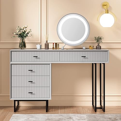 Miniatura 9 de ANBUY Juego de escritorio de maquillaje blanco con cajones, tocador de maquillaje grande y moderno, juego de tocador para dormitorio, juego de