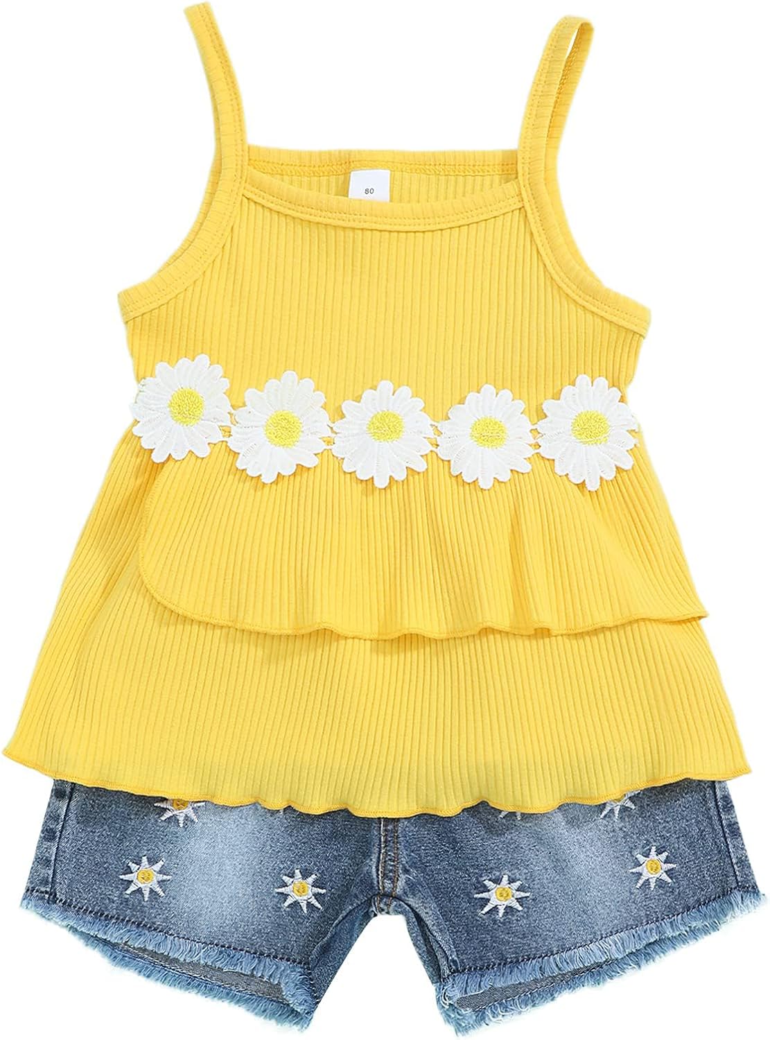 oklady Toddler Girl Clothes Ruffle Daisy Sleeveless Tank Tops and Denim Shorts Girls Summer Outfits
