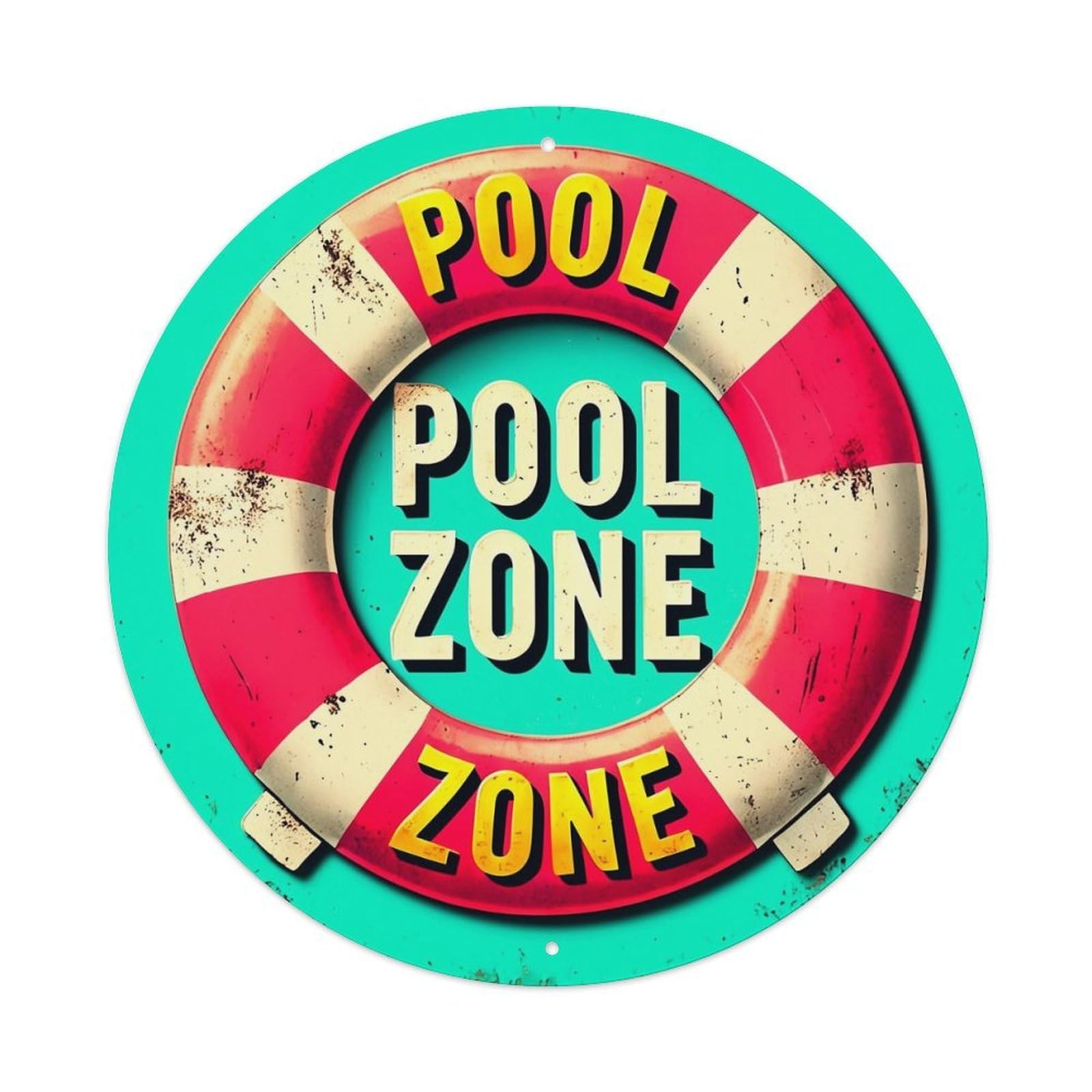 Jdyansheng Vintage Pool Zone Lifebuoy Pattern Print Tin Sign Metal Poster Metal Signs For Home Man Cave Bar Cafe Kitchen Laundry Room Wall Decorations 8X8 Inches