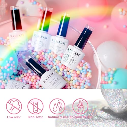 Miniatura 4 de RARJSM Esmalte de uñas de gel de ojo de gato arcoíris con 6 colores, esmalte de gel holográfico magnético 9D ojo de gato, esmalte de gel Soak Off UV