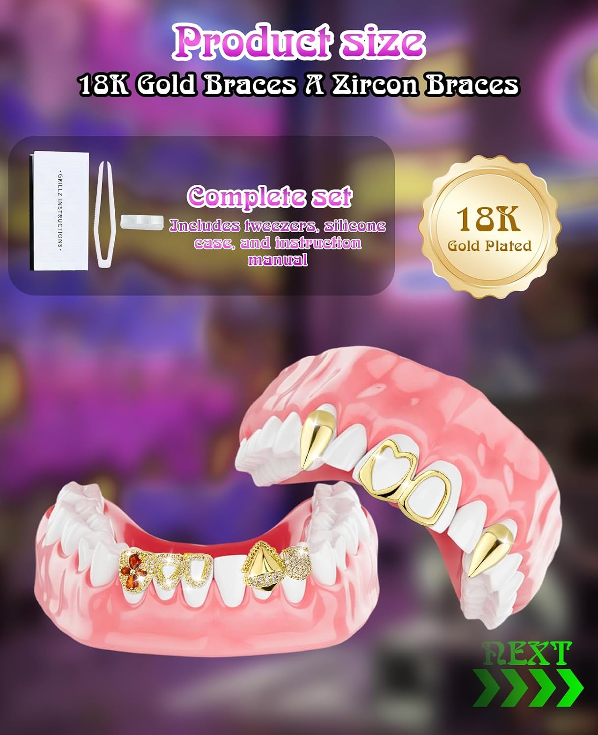 9PCS Gold Grills for Teeth, Grillz Jewelry Tooth Cap for Women & Men