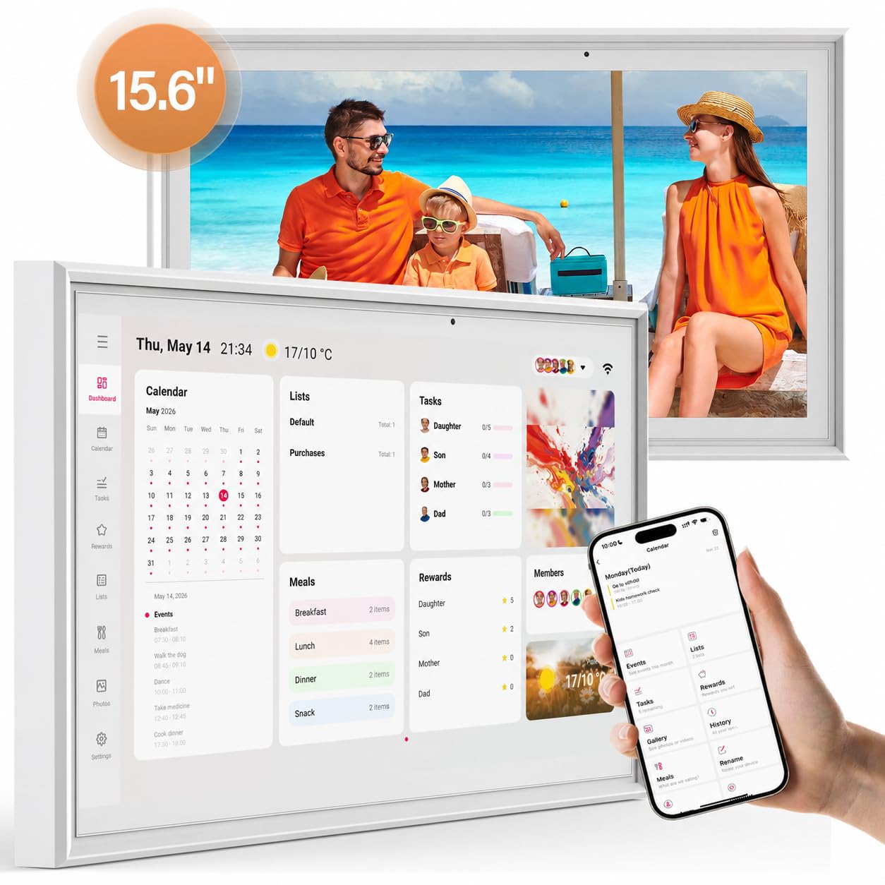 EHFiDC Digitaler Kalender und intelligenter Familien-Organizer, 1920 x 1080P FHD IPS-Touchscreen-Display, Wand-/Schreibtischmontage, WiFi-Synchronisation mit Google-Kalender, Aufgabendiagramm