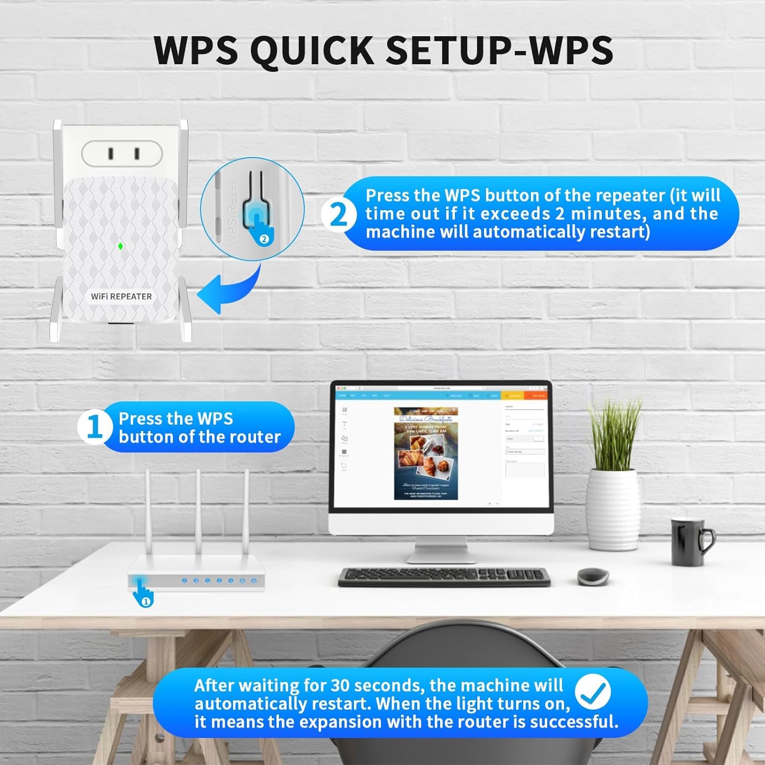 Amplificateur Wi-FI, 1200 Mbit/s répéteur WiFi Double Bande 5 GHz + 2,4 GHz, amplificateur WiFi Couvre jusqu'à 200 m², Booster WiFi avec Port Ethernet, Prise en Charge WPS, Compatible avec Tous Les