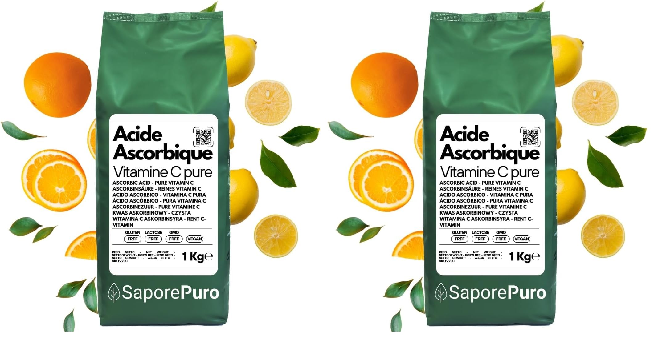 Vitamine C en poudre Acide L-Ascorbique 1 kg (Lot de 2)