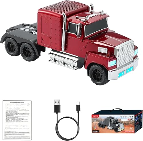 WS-570 Retro American Truck Modelo Bluetooth Replica Altavoz - Sonido HD portátil, TWS estéreo, radio FM, luces LED de fiesta, micrófono incorporado