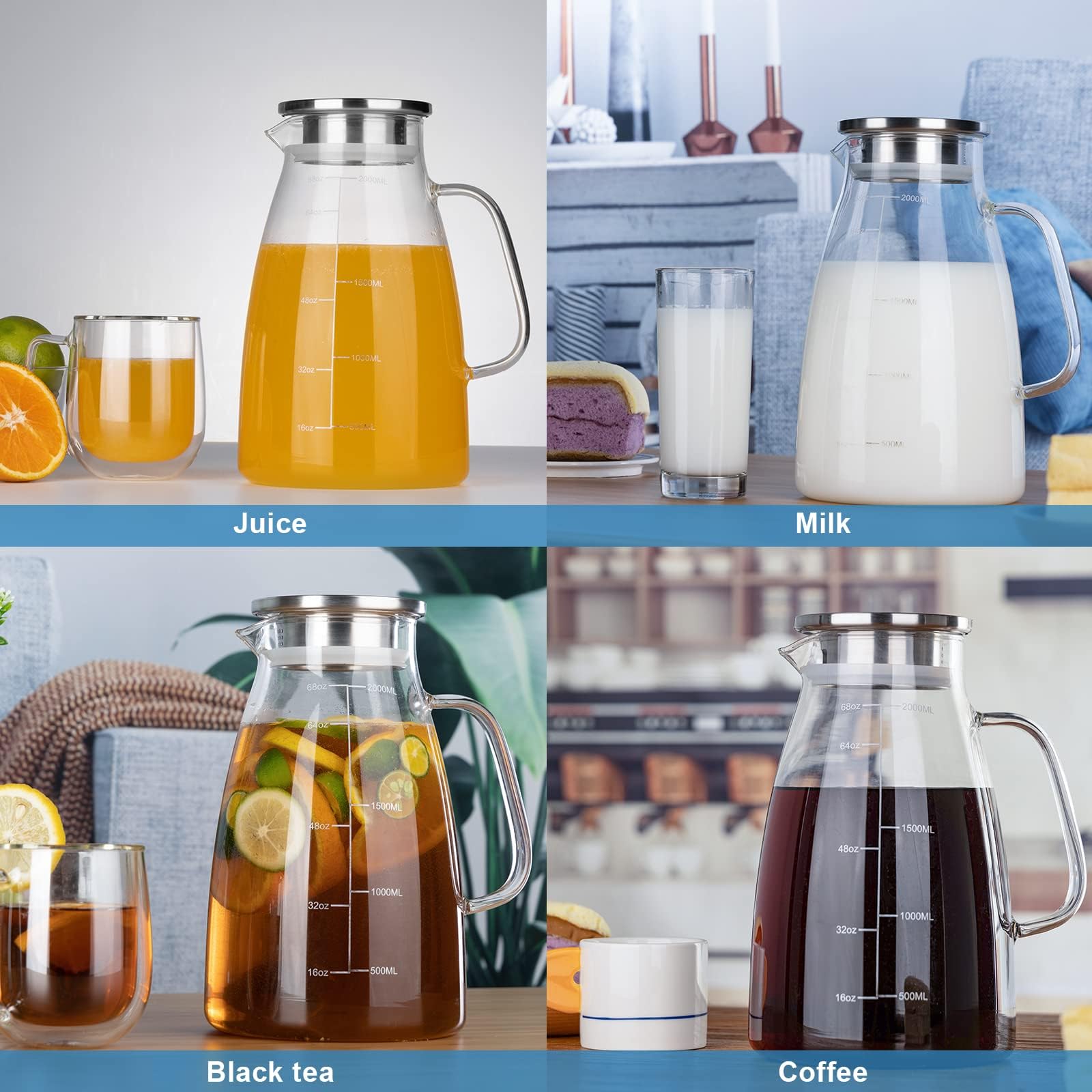 CNNIK Glaskaraffe 2,2 Liter Mit Deckel - Hitzebeständige Wasserkaraffe Für Heiß & Kalt