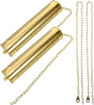 HOMSFOU Floor Clock Decorative Hammer Weight Replacement Set with Chains and Rings for Grandfather Wall Clock Mechanism Parts DIY Accessory 8.26X1.57X1.57 Inches