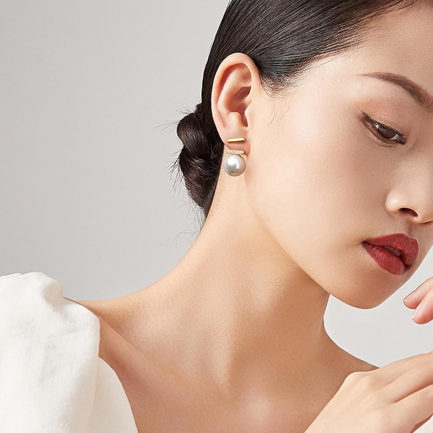 Pearl Earrings Jackets for Women Trendy, 13mm Gold Plated Shell Pearl Drop Earrings with S925 Sterling Silver Post Jewelry for Gift, Christmas Wedding Anniversary - Image 4