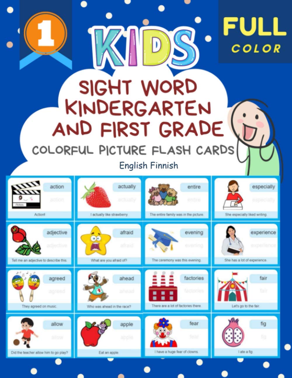 Sight Word Kindergarten and First Grade Colorful Picture Flash Cards English Finnish: Learning to read basic vocabulary card games. Improve reading ..