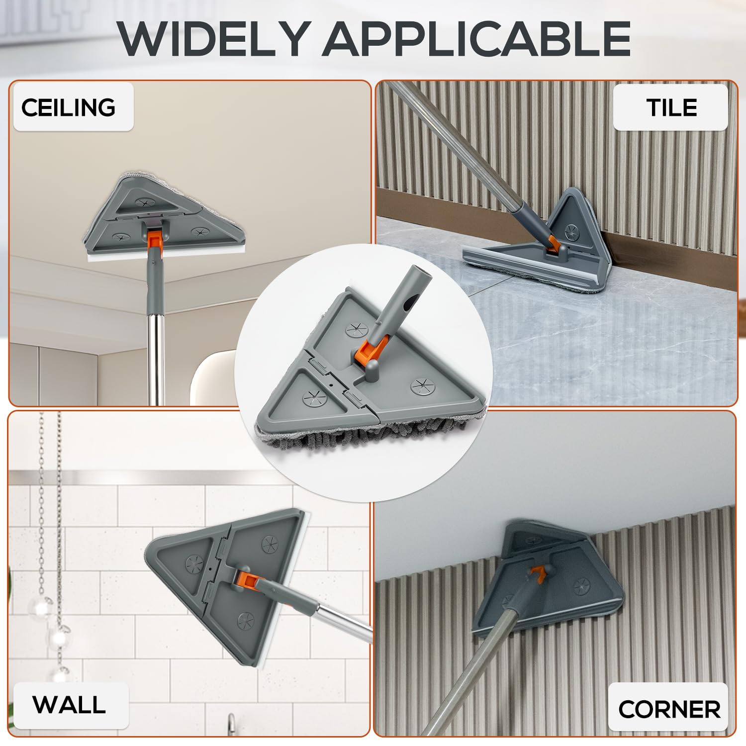 Herramienta de limpieza de zócalo con asa, fregona limpiadora de pared giratoria de 360°, herramienta de techo plegable de 180° con escobilla para limpiar zócalos, paredes, techos, ventanas,
