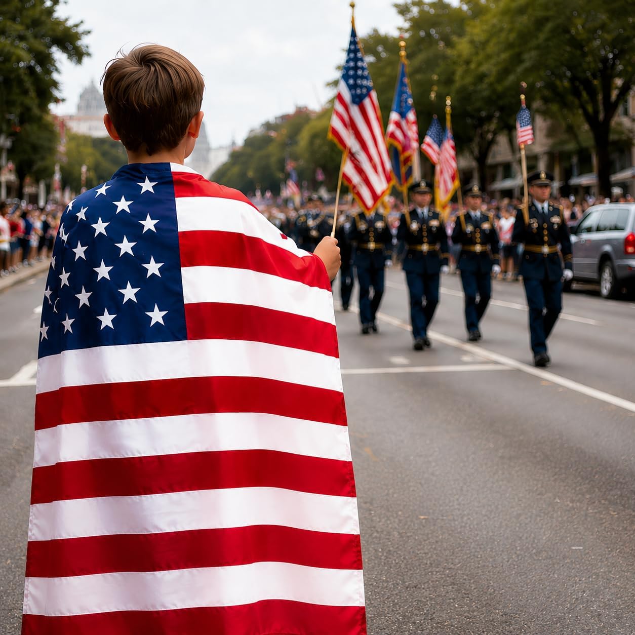 American Flag Cape, Wearable USA Flag Costume Outfit with Sleeves Classic, 59x35 Inch US Flag Body Flag for Soccer Fans Cheering，4th of July, Sports Events, Patriotic Parade