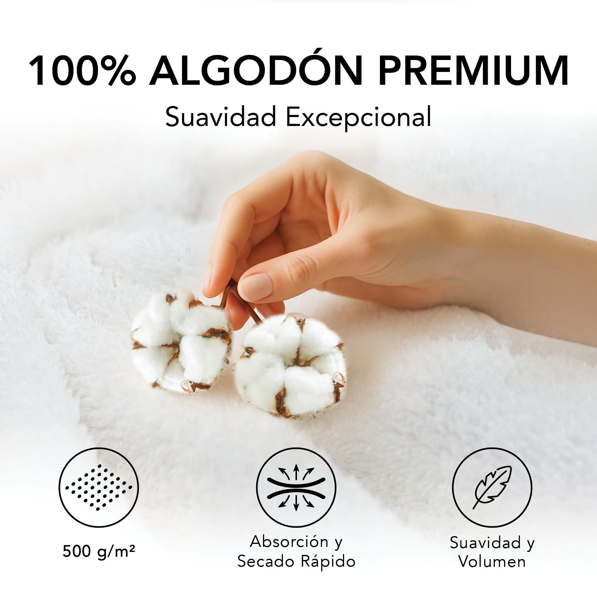 Ôhm Juego de Toallas de Baño 8 Piezas 100% Algodón 500 g/m² – 2 Toallas Ducha 70x140 + 4 Toallas Lavabo 50x100 + 2 Toallas Mano 30x50 – Set Familiar Alta Absorción – Blanco – Oeko-Tex
