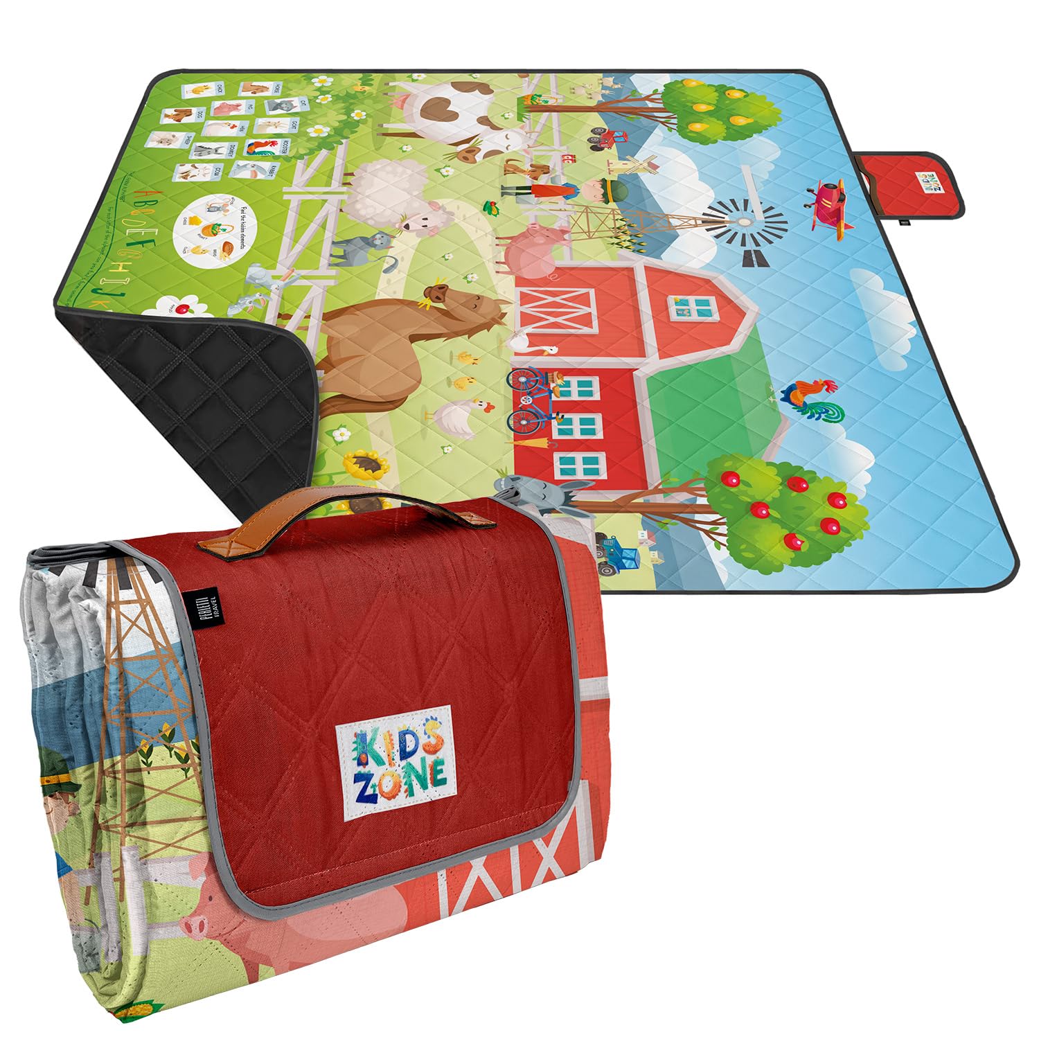 PERLETTI Manta Picnic Impermeable para Niño 150x150 - Manta Camping Picnic Blanket para Playa Parque Jardín Senderismo - Alfombra para Exterior Niños Plegable Portátil Multifunción (Granja, 200x200)