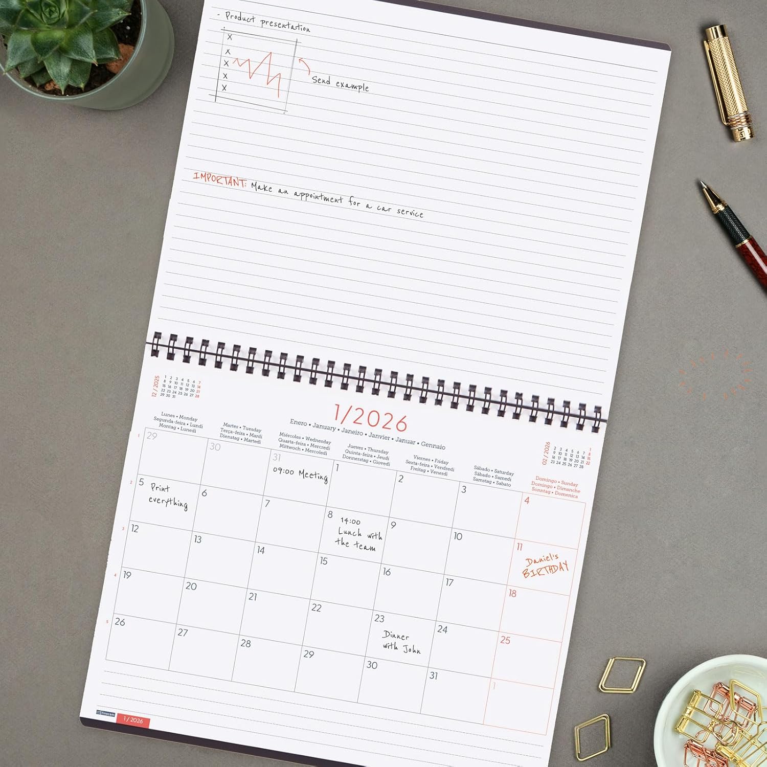 Finocam - Diary + Notes Month to View 2026 Month to View + Notes January 2026-December 2026 (12 Months) Grey International