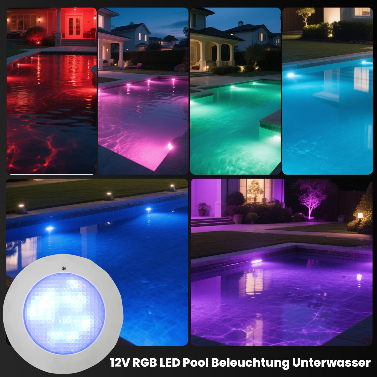 45W AC12V RGB LED Poolbeleuchtung Unterwasser,Unterwasser Led Pool mit Fernbedienung,Poolbeleuchtung Schwimmbad Licht Wasserdicht wasserdichte Light Poolleuchte Swimmende Beleuchtung Lampe (12V 45W)