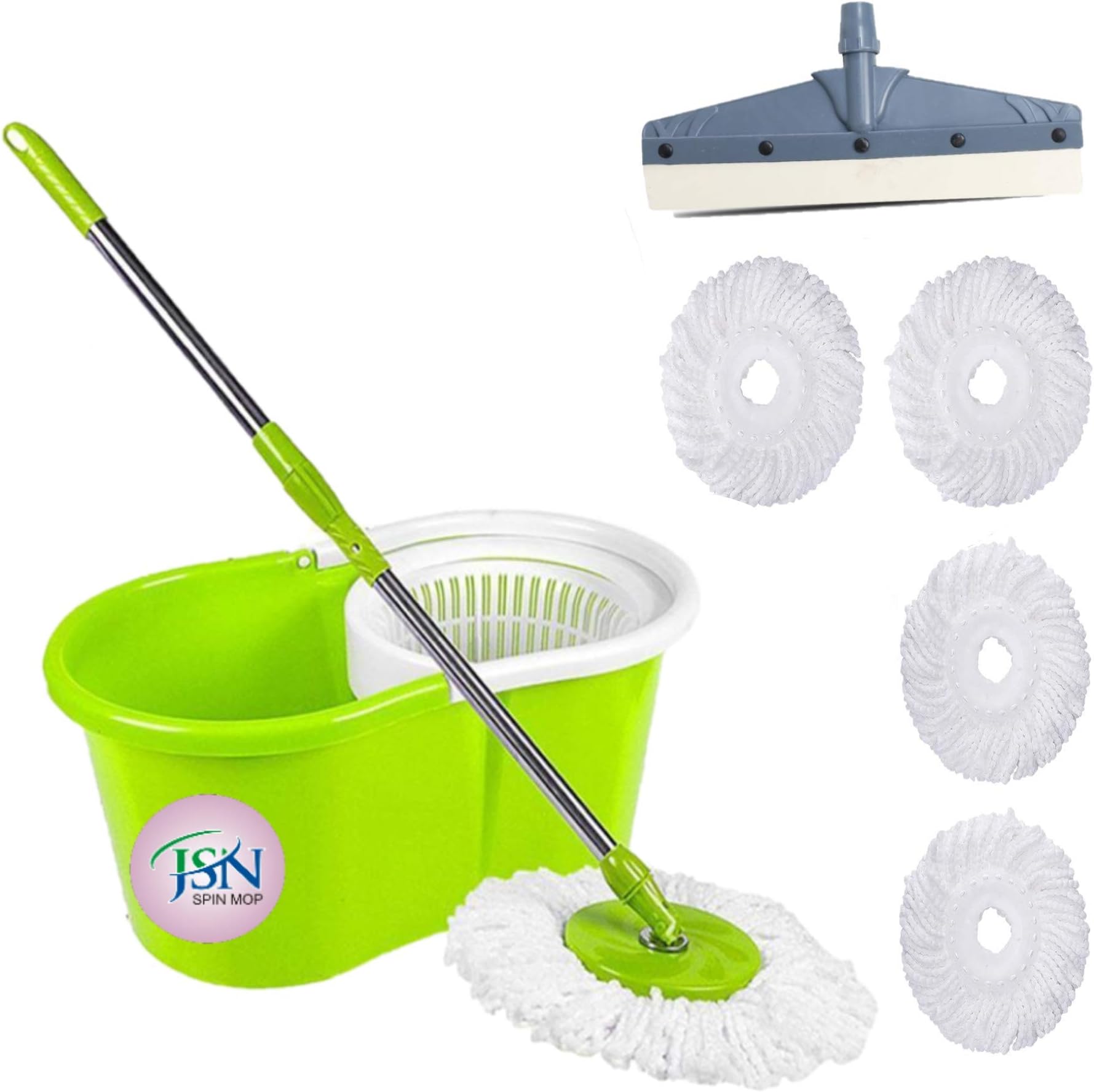 JSN Spin Mop Floor Cleaning Bucket Mop with 5 Refills, 1 floor wiper. (multicolour)