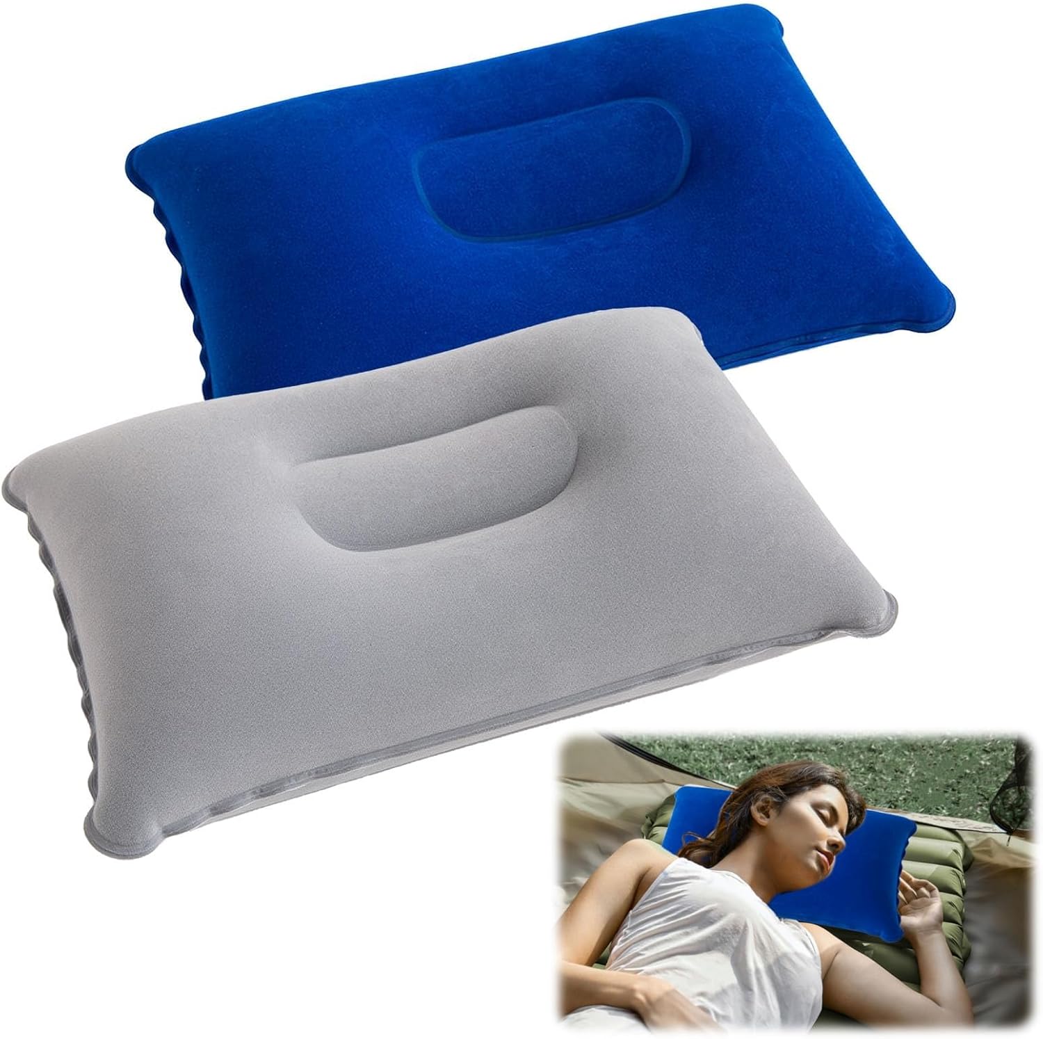 kcrnw 2PCS Inflatable Pillow Camping Travel Blow Up Small Air Pillow Neck Lumbar Support Adjustable Firmness Water Resistant for Beach Sunbathing Fishing Car Airplane Office 22 * 34cm