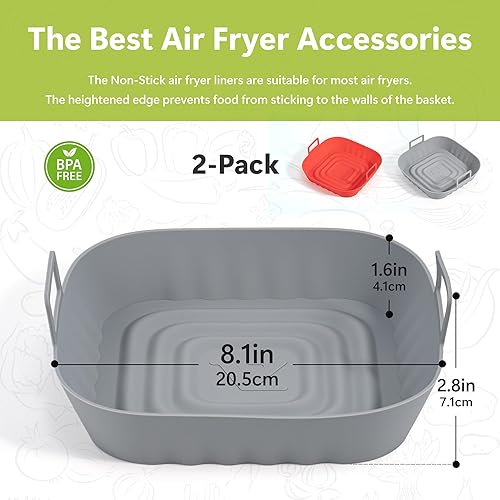Miniatura 4 de Li&Zhao - Forros de silicona reutilizables para freidora de aire, 2 piezas de insertos cuadrados para freidora de aire, accesorios para freidora de