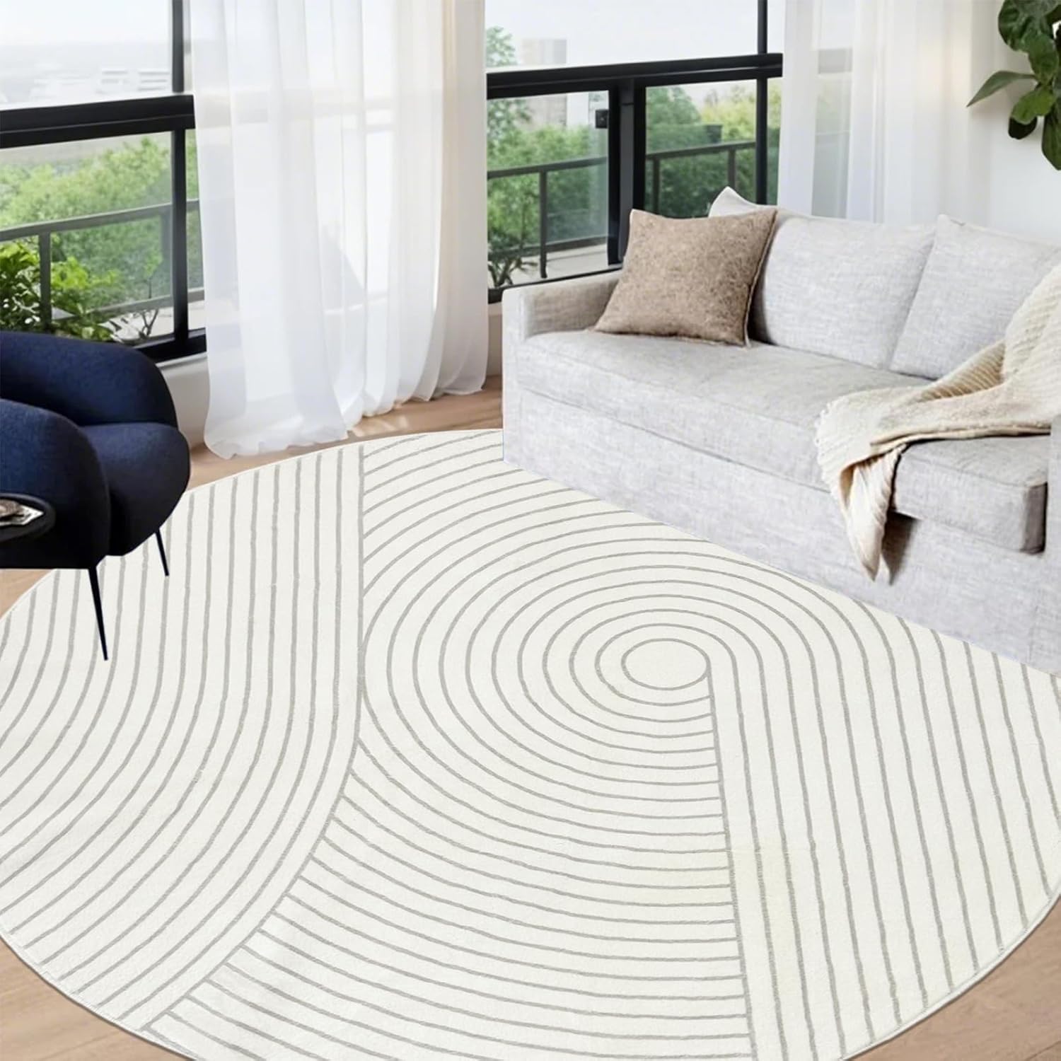 Modern Round Area Rug 6.6Ft Super Large Circle Rug Geometric Carpet Washable Soft Living Room Rug Nonslip Throw Soft Area Rug for Bedroom Dining Room, Half Circle