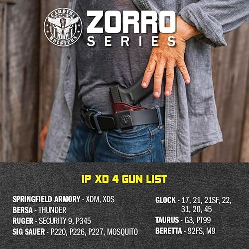 Miniatura 4 de Cardini Leather  IWB Funda de cuero para pistola compatible con Glock 17, 22, 48 0.354 in  Ruger SR9, SR40  Springfield XDE 4.5 pulgadas