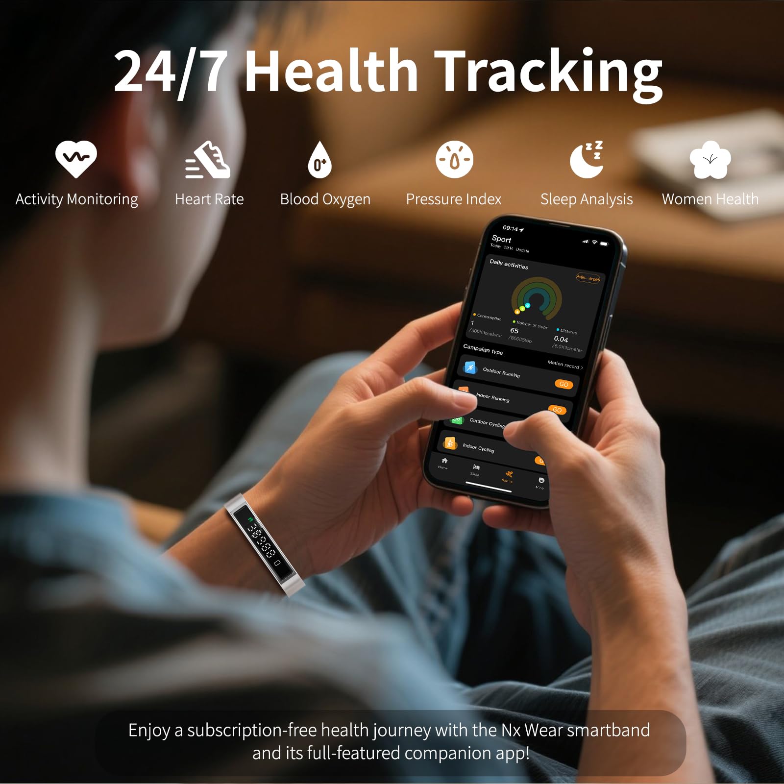 Smart Bracelet,Activity&Fitness Trackers,Touch Screen/Sleep Tracker/Heart Rate/Blood Oxygen,5ATM Waterproof,Multiple Sports Modes,Free App for iOS Android (Steel Belt, Rose Gold)