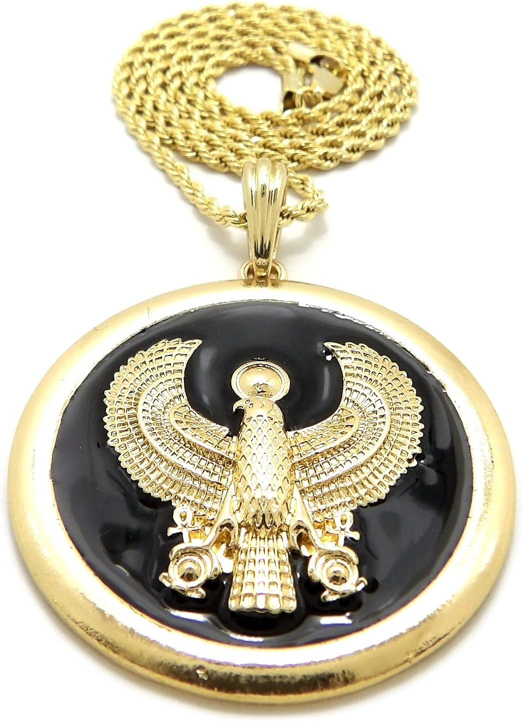 CBC Crown Cleopatra Falcon Round Medallion Pendant 16"/18"/20" 24" Necklace in Box, Cuban or Rope Chain Gold Or Silver Tone