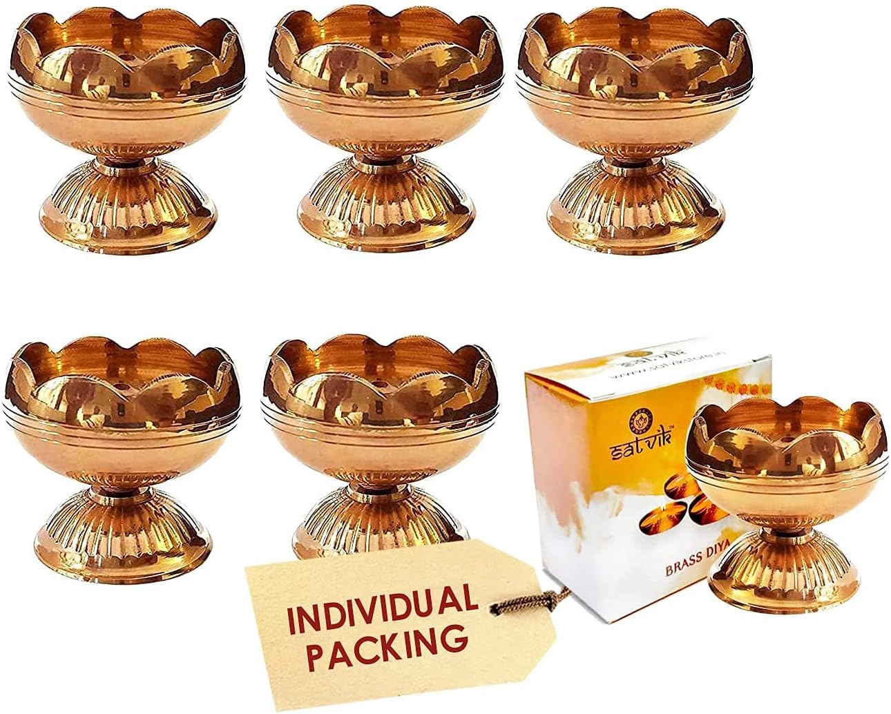 SATVIK 10 Pc Brass Diya (Big) for Diwali Decoration. Handmade Oil Lamp