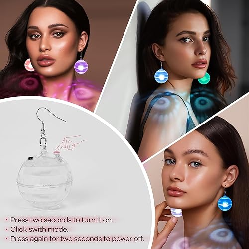 Miniatura 4 de RAHAN Aretes LED de bola de discoteca de 16 colores de luz, luz recargable, aretes iluminados para mujer, fiesta de baile, accesorios de disfraces