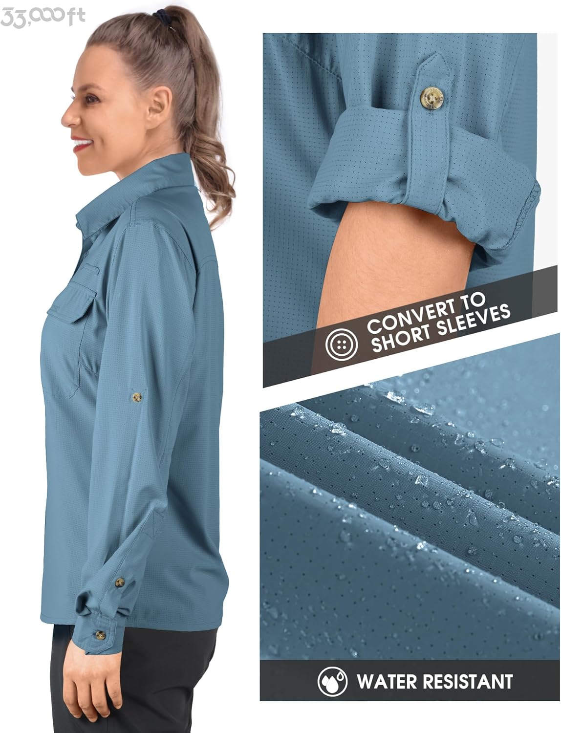 33,000ft Women's UPF 50 UV Sun Protection Shirt, Cool Quick Dry Long Sleeve Outdoor Fishing Hiking Safari Travel Shirt - Image 4
