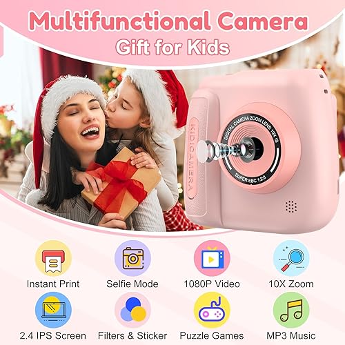 Miniatura 6 de Cámara de impresión instantánea para niños, cámara instantánea para niños con videos de 1080P, regalos de cumpleaños de Navidad para niñas y niños
