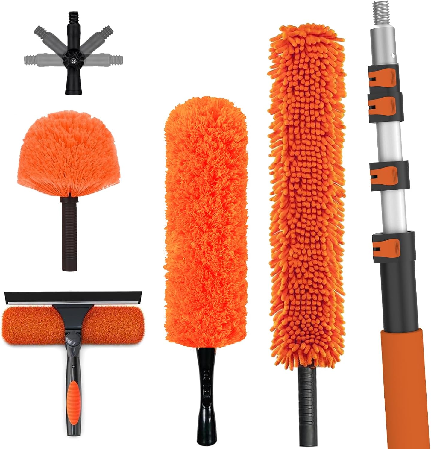 LAANPOLE 6m Feather Duster Kit with Telescopic Pole, Extendable Microfiber Duster for High Ceiling, Long Handled Duster Kit with Cobweb Brush & Telescopic Window Cleaner