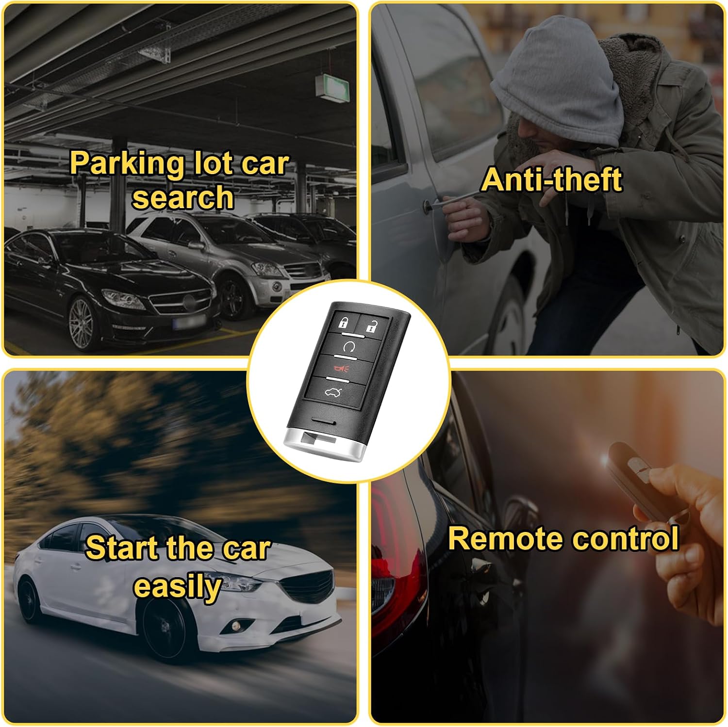 Replacement Key Fob Smart Remote Control Fit for Cadillac STS CTS 2008 2009 2010 2011 2012 2013, 5 Button 315 Mhz with Door Key
