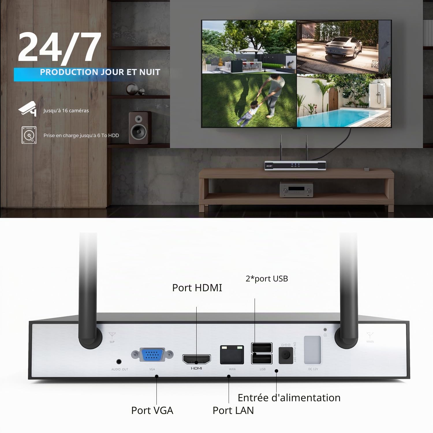 3MP Kit Camera Surveillance WiFi Exterieure Enregistrement Audio, REIGY Système Videosurveillance IP, 16CH NVR + 4X 1296P Camera Intérieux/Extérieur, Vision Nocturne IP66 Imperméable sans HDD