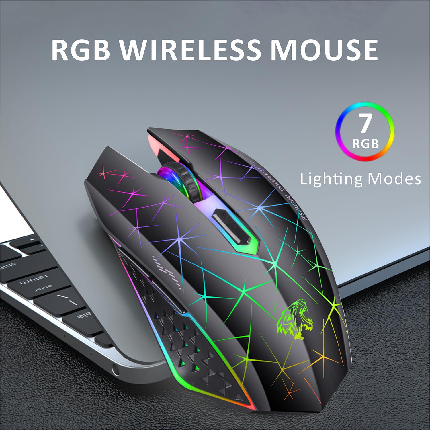 Souris Sans Fil Vinmooog - Bluetooth 5.1 Et 2.4GHz - 7 Couleurs RGB - Rechargeable - Ergonomique - Noir