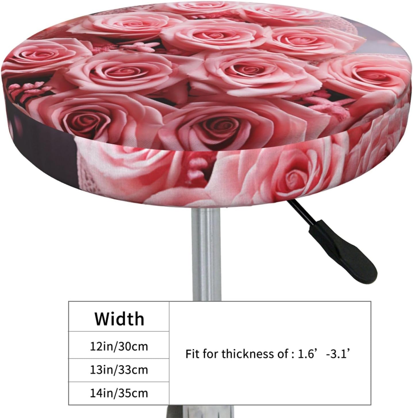 Bar Stool Cover Round Elastic Stool Cushion Covers Heart Roses Bar Chair Cover Washable Stool Cushion Slipcover Stretch Stool Seat Covers for 12-14 Inch Chair