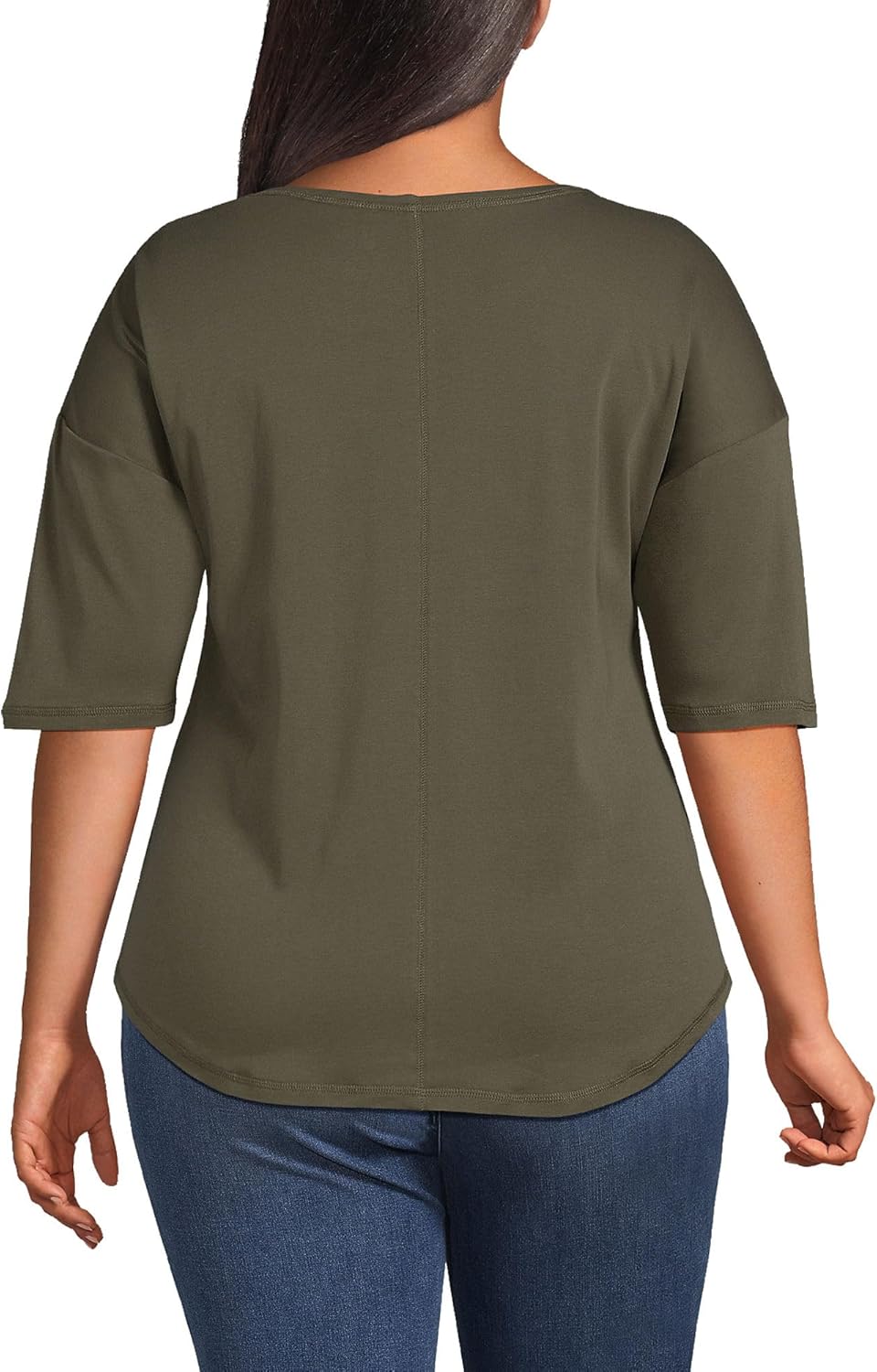 Lands' End Women's American-Grown Supima Micro Modal Elbow Sleeve Balletneck Curved Hem Top - Image 2