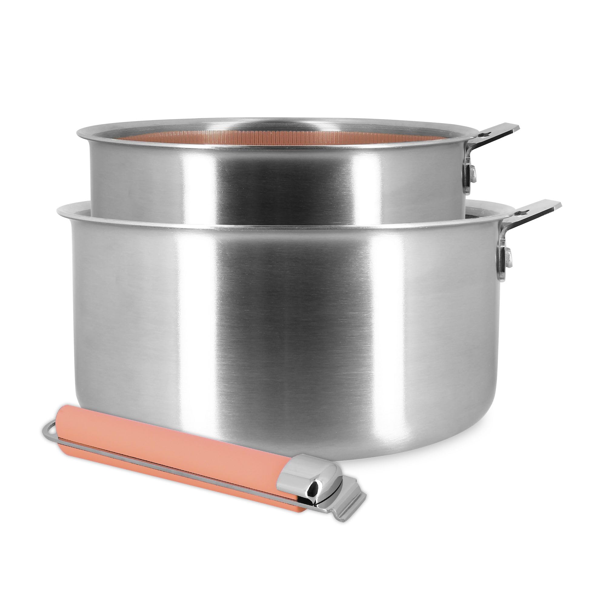MENASTYL - Lot de 2 casseroles amovibles Aglaé 16/20 cm en inox triply avec poignée - Revêtement céramique nid d'abeille sans PFAS - Induction - Rose Gold - Four et lave-vaisselle - Haute résistance