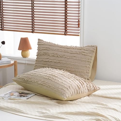 Miniatura 2 de Herside Juego de 2 fundas de almohada bohemias de algodón con cierre de bolsillo, fundas de almohada tamaño King, fundas de almohada suaves y