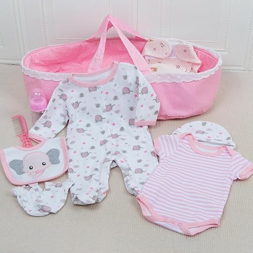Miniatura 5 de Ropa de muñeca Reborn con moisés y accesorios de pañales reutilizables, juego de 10 piezas para muñecas de bebé de 17 a 22 pulgadas, muñecas rosadas