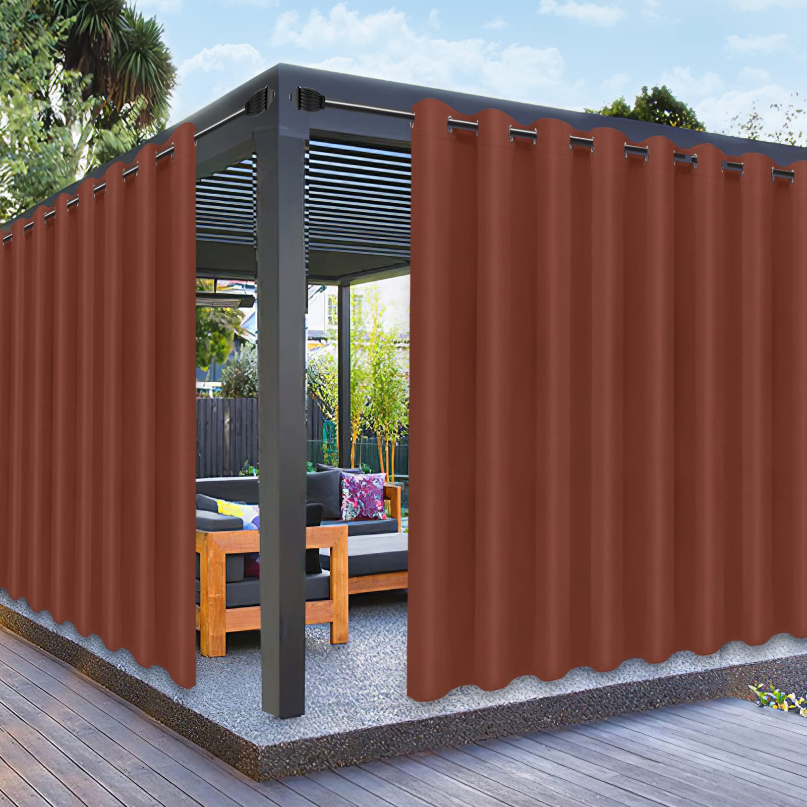 PureFit Outdoor Curtains for Patio Waterproof Weatherproof, UV and Fade Resistant Outside Curtains for Gazebo, Front Porch, Pergola, Sun Blocking Privacy Curtain, 120W x 108L inch, 1 Panel, Terra Red