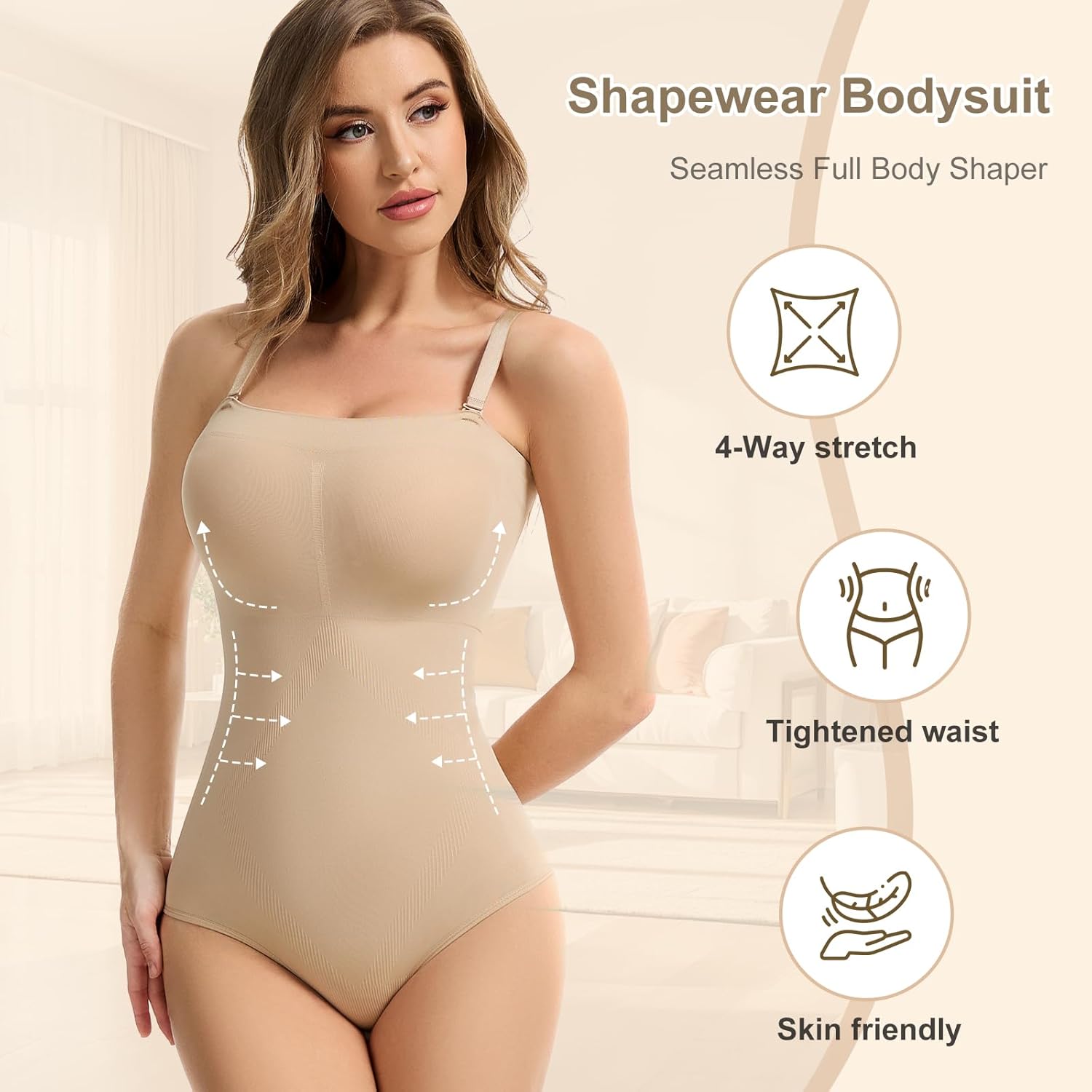 Strapless Shapewear Bodysuit for Women Tummy Control Bodysuit Seamless Full Body Shaper with Removable Straps - Image 2